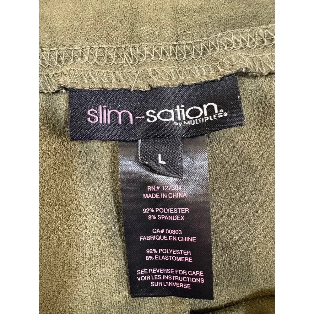 Slim-sations by Multiples Green Faux Suede Pants Cropped Leggings Size Large